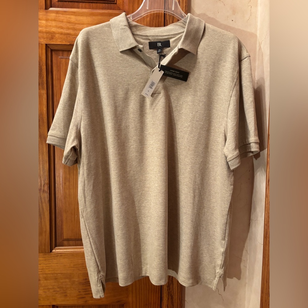 Banana Republic NWT MENS Luxury Cotton Polo Shirt XL Dk Heather Oatmeal